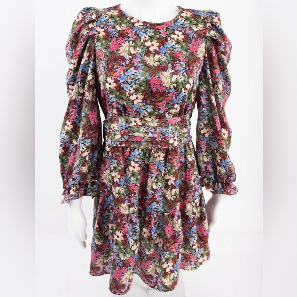 Zara Pink & Blue Floral Ruffle Cottagecore Mini Dress Size Small